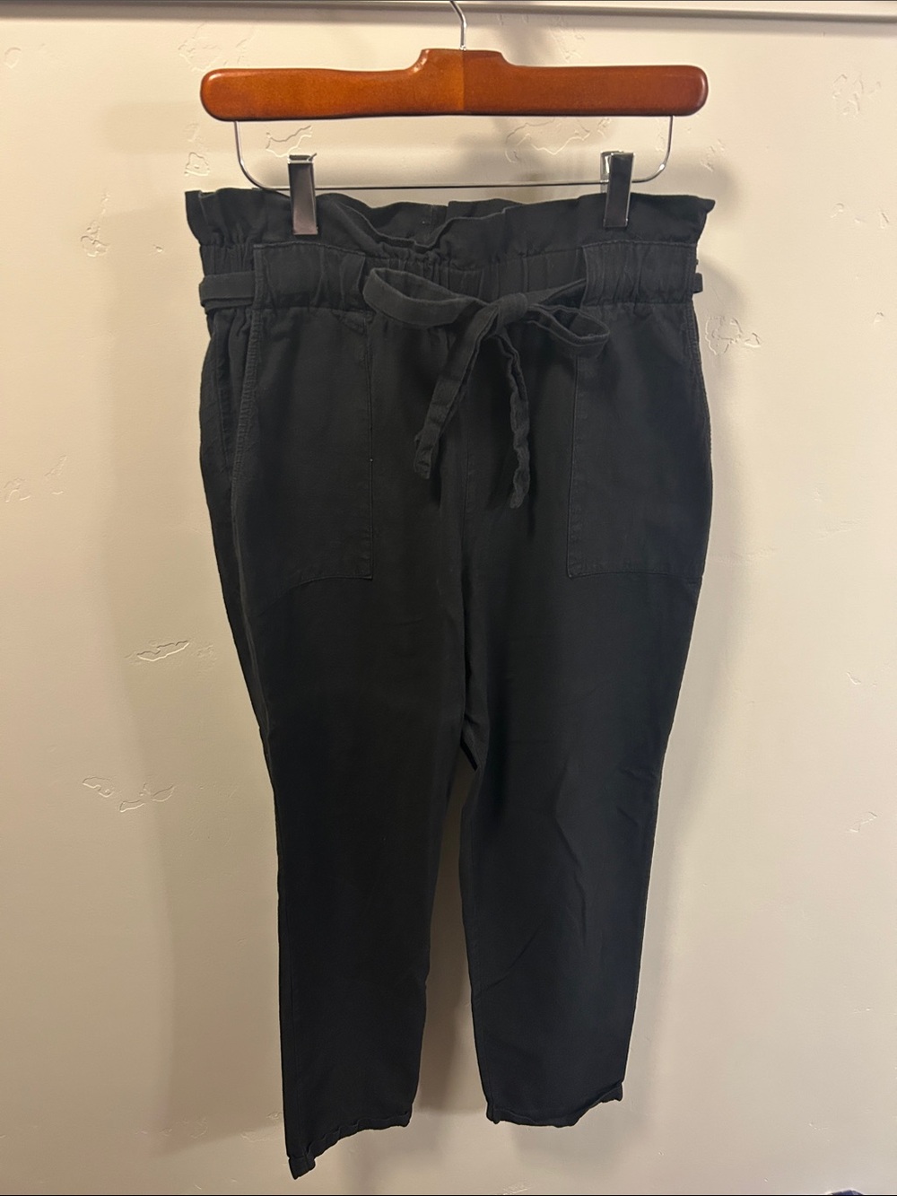 Black Paperbag Waist Tie Pants